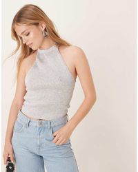 Mango - Fine Knit Halterneck Top With Metalic Finish - Lyst