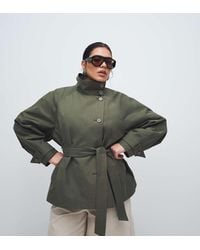 ASOS - Asos Design Curve Funnel Neck Tie Belt Trench Coat - Lyst