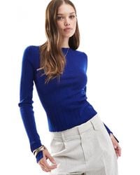 & Other Stories - Merino Wool Knitted Rib Fitted Top With Boat Neck And Split Cuffs - Lyst
