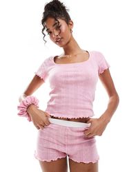 ASOS - Pigiama Con Top A Maniche Corte Traforato E Pantaloncini Con Elastico Per Capelli - Lyst