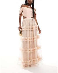 LACE & BEADS - Tiered Tulle Ruffle Maxi Skirt - Lyst