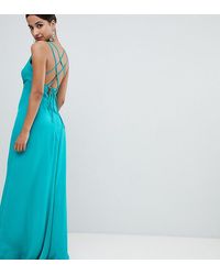 Flounce London Vestito lungo scollo profondo con stringhe sul retro - Verde