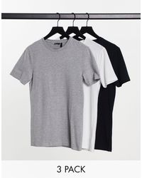 ASOS - Confezione da 3 t-shirt attillate girocollo bianca, grigio mélange e nera - Lyst