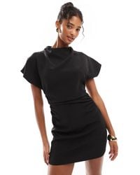 ASOS - Vestido Corto Con Cuello Alto, Mangas De Hombro Caído Y Detalle De Abertura En La Espalda De - Lyst
