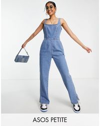 ASOS Asos Design Petite Denim Jumpsuit With Puddle Hem - Blue