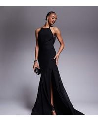 ASOS - Asos Design Tall Racer Neck Low Cowl Back Maxi Dress With High Low Frill Hem - Lyst