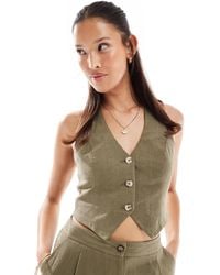 Miss Selfridge - Linen Blend Button Through Halter Neck Waistcoat - Lyst