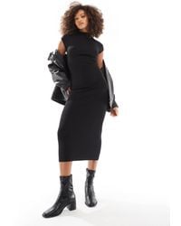 Pull&Bear - Robe mi-longue à manches courtes et col montant - Lyst