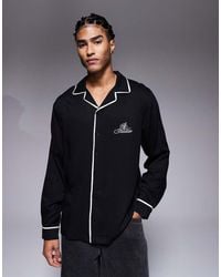 ASOS - Camicia Con Rever Vestibilità Classica Nera Con Profili A Contrasto E Ricamo Sul Petto - Lyst