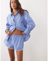 GOOD AMERICAN - Gestreepte Boxershort Van Popeline Met Kanten Rand - Lyst