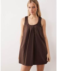 ASOS - Poplin Scoop Ruched Neck Mini Sundress - Lyst