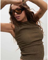 Stradivarius - T-shirt texturé à mancherons et fronces - kaki - Lyst