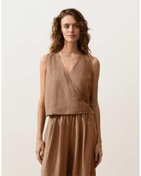 Oysho - 100% Linen Square Neck Crossover Tie Top - Lyst