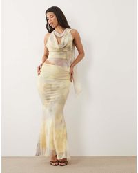 ASOS - Printed Mesh Draped Maxi Skirt - Lyst