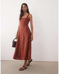Mango - 100% Linen Square Neck Sleeveless Maxi Dress - Lyst