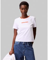 Calvin Klein - T-shirt à logo avec bords contrastants - et orange - Lyst