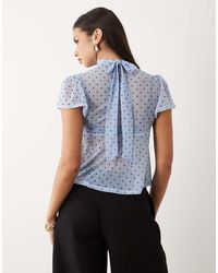 ASOS - Floaty Mesh Flutter Sleeve Top With Tie Back Detail - Lyst