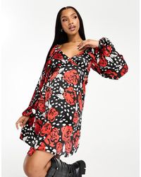 Wednesday's Girl - Rose Bloom Floral Puff Sleeve Mini Dress - Lyst