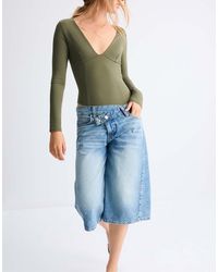 Stradivarius - V-neck Bodysuit With Under-bust Gathering - Lyst