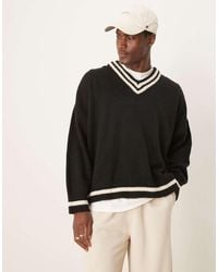 ASOS - Super Oversized Boxy Fit Knitted V Neck Jumper With Tipping - Lyst