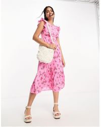New Look - Ruffle Sleeve Tiered Midi Dress - Lyst