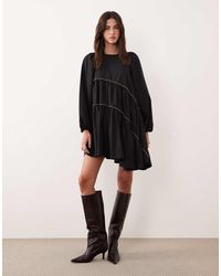 Ghospell - Cotton Blend Beaded Trim Asymmetric Hem Mini Dress - Lyst