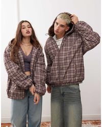 Reclaimed (vintage) - – karierte unisex-pufferjacke mit tunnelzug - Lyst