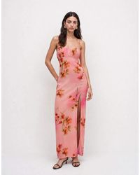 ASOS - Ruched Bust Stretch Chiffon Maxi With Buttoned Up Split Detail - Lyst