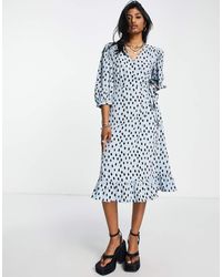 ONLY - Puff Sleeve Wrap Midi Dress - Lyst