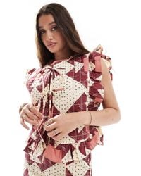 ASOS - Gewatteerde Top Met Gestrikte Voorkant, Deel Van Co-Ord Set - Lyst