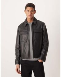 Mango - Pocket Detail Leather Jacket - Lyst