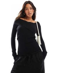 Style Cheat - Asymmetric Rib Knit Bardot Top - Lyst