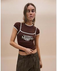 Bershka - Double Short Sleeve T-Shirt With Contrast Print - Lyst