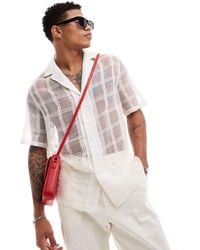 ASOS - Relaxed Fit Short Sleeve Revere Collar Sheer Check Shirt - Lyst