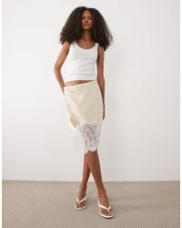 Mango - Satin And Lace Knee Length Skirt - Lyst