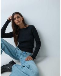 Hollister - Fitted Cable Knit Slash Neck Jumper - Lyst