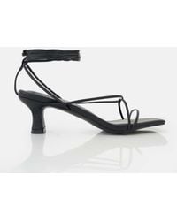 Public Desire - Shibuya Black Snake Texture Pu Square Toe Lace Up Low Heels - Lyst