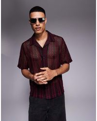 ASOS - Camicia Squadrata All'Uncinetto Bordeaux E Nera A Righe Con Rever - Lyst