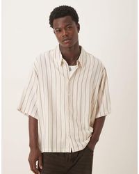 ASOS - Camisa Beis A Rayas Extragrande Con Media Manga De - Lyst