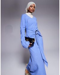 DASKA - Long Sleeve Maxi Dress With Belt Detail - Lyst