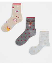 Pieces - Confezione Da 3 Paia Di Calzini Chiaro Mélange Con Glitter - Lyst