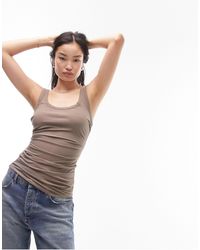 TOPSHOP - Camiseta color sin mangas con laterales plisados y cuello ancho premium - Lyst