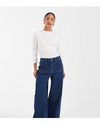 ASOS - Asos Design Petite High Waist Wide Leg Jeans With Front Pockets - Lyst