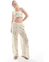 River Island - Pantalones Color Crema Claro De Croché De (Parte De Un Conjunto)-Marrón - Lyst