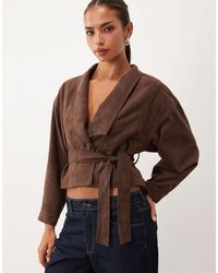Lioness - Ritz Faux Suede Collar Detail Belted Jacket - Lyst