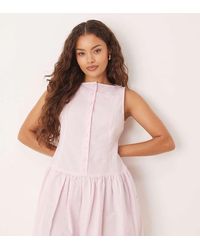 ASOS - Vestido Corto Rosa Glaseado Con Cintura Baja, Cuello Barco Y Botones De Asos Design Petite - Lyst