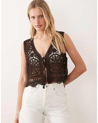 Jdy - Tie Front Crochet Vest - Lyst