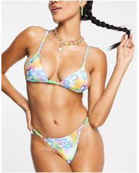 Collusion - Flower Print Beaded Triangle Bikini Top Co-ord - Lyst