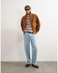 TOPMAN - Relaxed Fit Faux Suede Funnel Neck Bomber With Double Zip - Lyst
