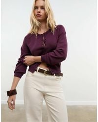 Stradivarius - Gilet boutonné en maille à manches raglan - aubergine - Lyst